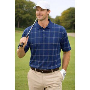 Jos. A. Bank Leadbetter Golf Polo Shirt Men's XL Blue Plaid 100% Cotton SS EUC